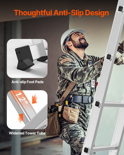 Multi-Purpose Folding Ladder, 7-in-1 Tall Extension Step Ladder, A Frame 5 Step Telescoping Ladder, 19ft Reach Height Heavy Duty Adjustable Ladder, 330 lbs Capacity for Home Outdoor Metal