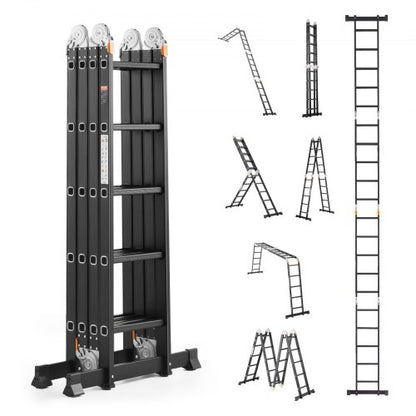Multi-Purpose Folding Ladder, 7-in-1 Tall Extension Step Ladder, A Frame 5 Step Telescoping Ladder, 19ft Reach Height Heavy Duty Adjustable Ladder, 330 lbs Capacity for Home Outdoor