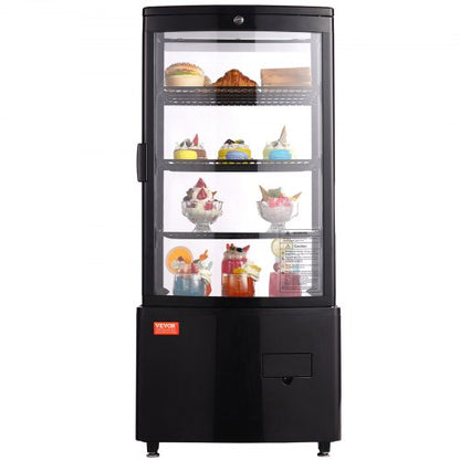 Refrigerated Display Case, 3 Cu.Ft/85L, 3-Tier, Countertop Pastry Display Case Commercial Display Refrigerator with LED Lighting, TURBO Cooling, Frost-Free Air-Cooling, Locked Door for Bakery