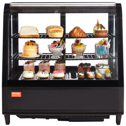 Refrigerated Display Case, 3.5 Cu.Ft/100L, Dual-Level, Countertop Cake Display Fridge with LED Illumination, Rapid Cooling System, No-Frost Ventilation, Slide-Access Back Door
