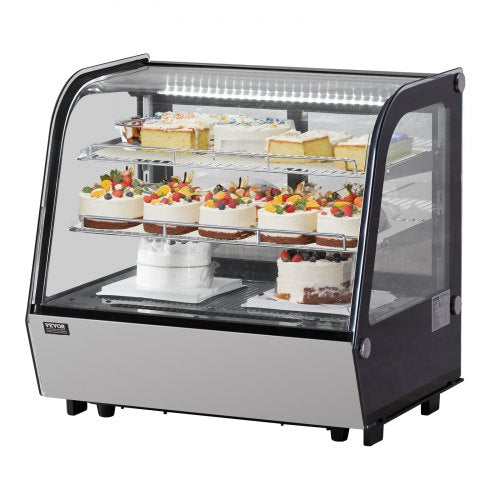 Refrigerated Display Case, 4.2 Cu.Ft./115L Countertop Pastry Display Case, 2-Tier Commercial Display Refrigerator with LED Lighting, TURBO Cooling, Frost-Free Air-Cooling, for Bakery