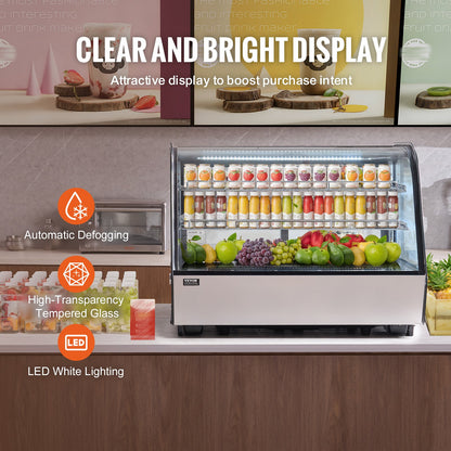 Refrigerated Display Case, 5 Cu.Ft./146L Countertop Pastry Display Case, 2-Tier Commercial Display Refrigerator with LED Lighting, TURBO Cooling, Frost-Free Air-Cooling, for Bakery