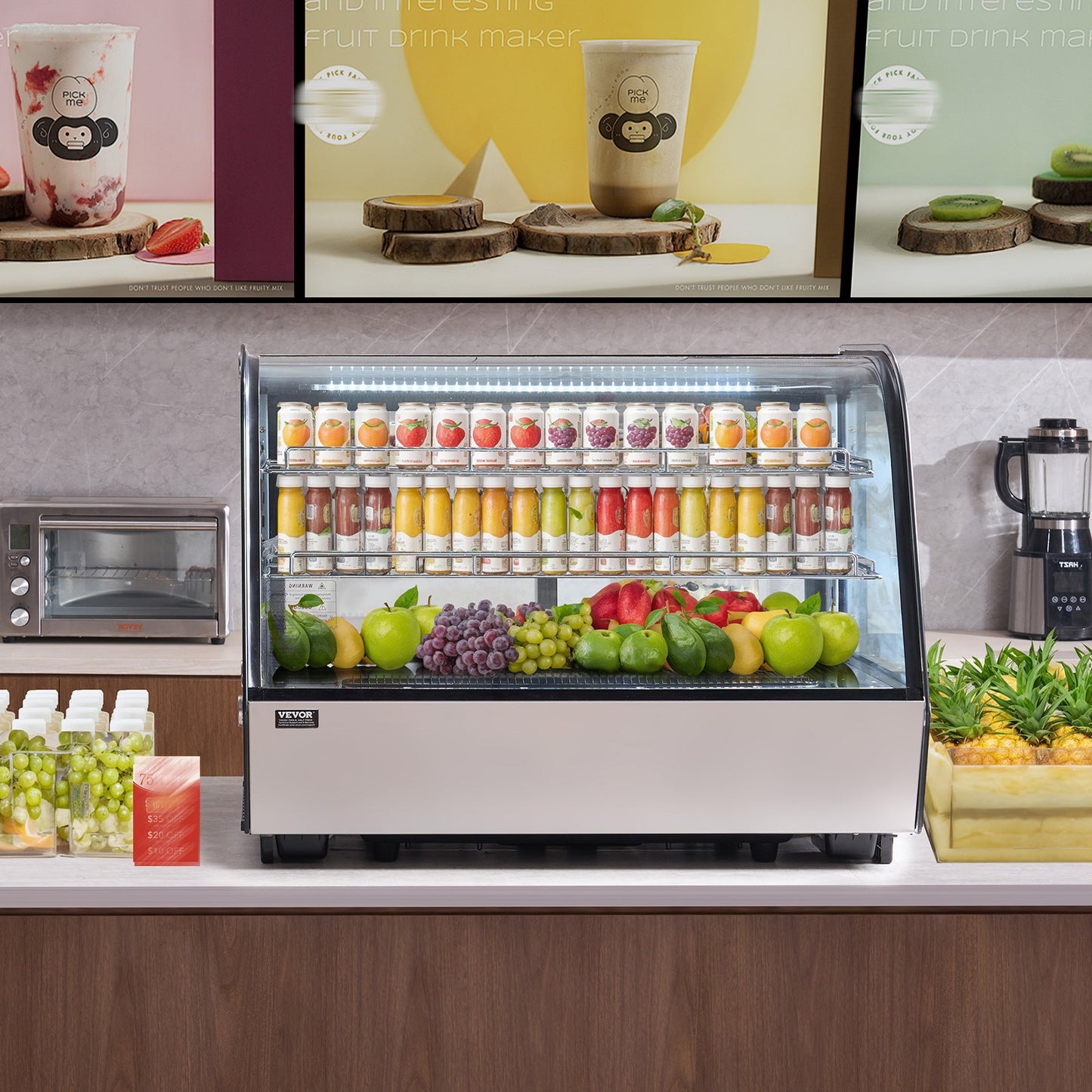 Refrigerated Display Case, 5 Cu.Ft./146L Countertop Pastry Display Case, 2-Tier Commercial Display Refrigerator with LED Lighting, TURBO Cooling, Frost-Free Air-Cooling, for Bakery