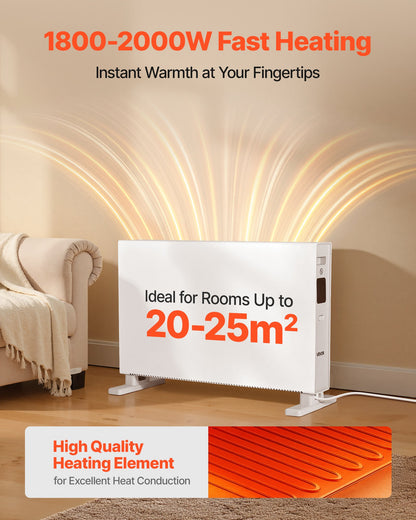 Convection Panel Heater, 2000W Electric Panel Space Heater with Remote & Touch Control, 3 Modes, 24H Timer, Stand or Wall Mount Design with Anti-Tipping & Overheat Protection for Home and Office