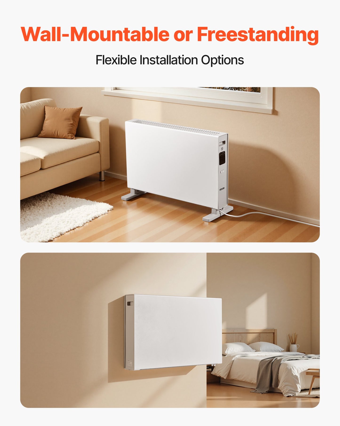 Convection Panel Heater, 2000W Electric Panel Space Heater with Remote & Touch Control, 3 Modes, 24H Timer, Stand or Wall Mount Design with Anti-Tipping & Overheat Protection for Home and Office