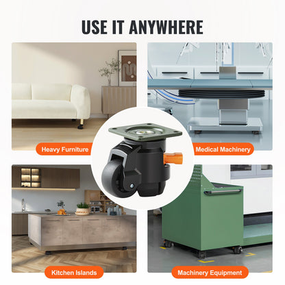 Leveling Casters, Set of 4, 499 kg Total Load Capacity, 5.1 cm, Heavy Duty with Upgraded Handle Design, 360 Degree Swivel Caster Wheels, Adjustable Casters with Feet for Workbench, Machine