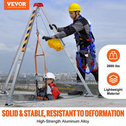 Confined Space Tripod Kit, 1179 kg Winch, Confined Space Tripod 2.43 m Legs and 30 m Cable, Confined Space Rescue Tripod 10 m Fall Protection, Harness, Storage Bag for Traditional Confined Spaces