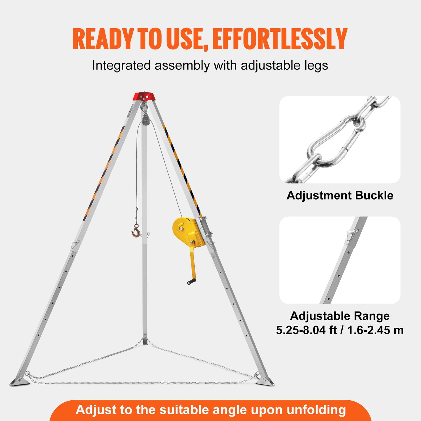 Confined Space Tripod Kit, 1179 kg Winch, Confined Space Tripod 2.43 m Legs and 30 m Cable, Confined Space Rescue Tripod 10 m Fall Protection, Harness, Storage Bag for Traditional Confined Spaces