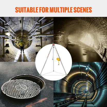 Confined Space Tripod Kit, 1179 kg Winch, Confined Space Tripod 2.43 m Legs and 30 m Cable, Confined Space Rescue Tripod 10 m Fall Protection, Harness, Storage Bag for Traditional Confined Spaces