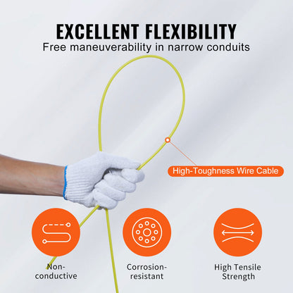 Fish Tape, 30.5m, 4.8mm, Fiberglass Wire Puller with Optimized Housing and Handle, Easy-to-Use Cable Puller Tool, Flexible Wire Fishing Tools for Wall and Electrical Conduit, Non-Conductive