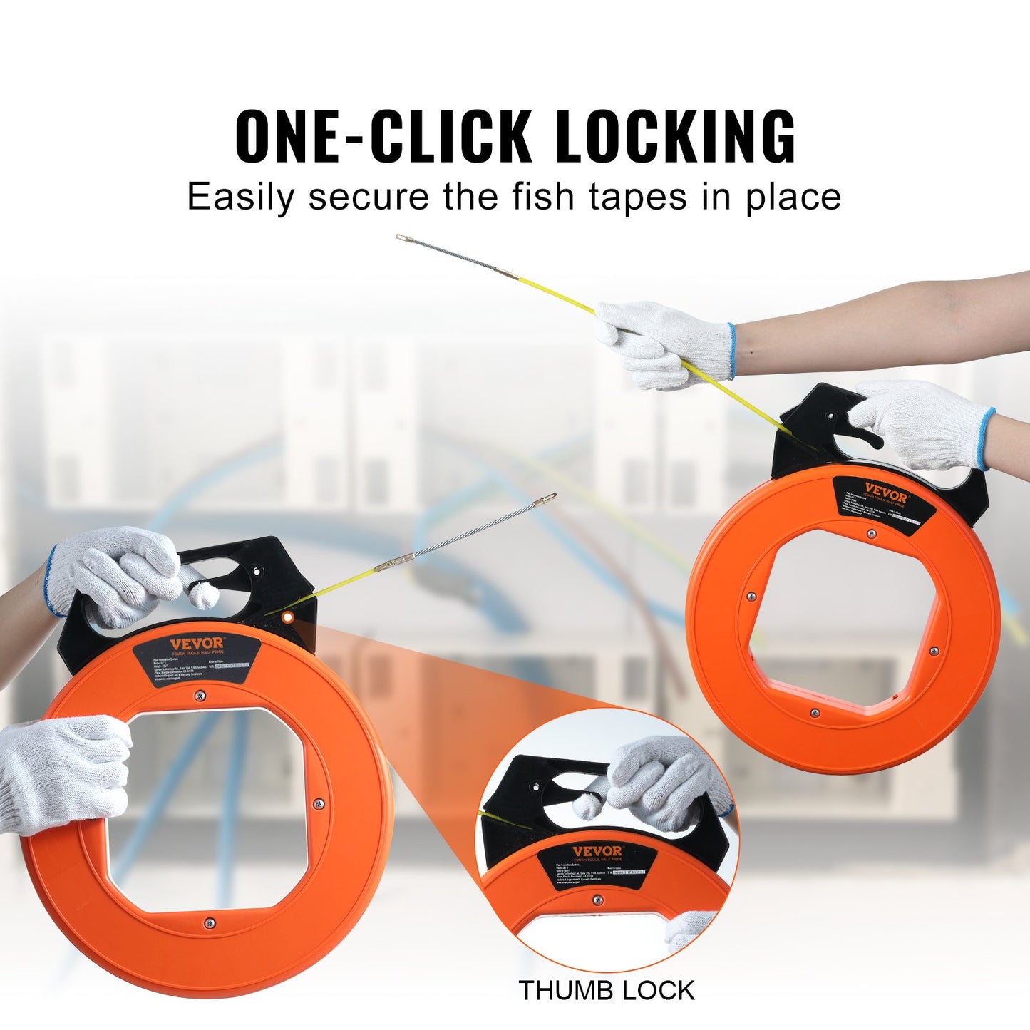 Fish Tape, 30.5m, 4.8mm, Fiberglass Wire Puller with Optimized Housing and Handle, Easy-to-Use Cable Puller Tool, Flexible Wire Fishing Tools for Wall and Electrical Conduit, Non-Conductive