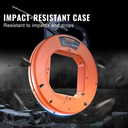 Fish Tape, 30.5m, 4.8mm, Fiberglass Wire Puller with Optimized Housing and Handle, Easy-to-Use Cable Puller Tool, Flexible Wire Fishing Tools for Wall and Electrical Conduit, Non-Conductive