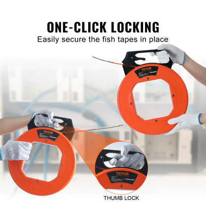 Fish Tape, 38.1m, 4.5mm, PET Wire Puller with Optimized Housing and Handle, Easy-to-Use Cable Puller Tool, Flexible Wire Fishing Tools for Walls and Electrical Conduit, Non-Conductive
