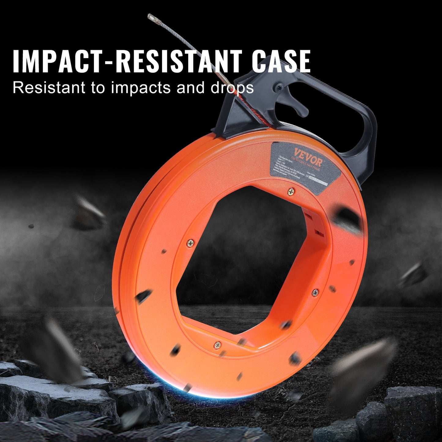 Fish Tape, 38.1m, 4.5mm, PET Wire Puller with Optimized Housing and Handle, Easy-to-Use Cable Puller Tool, Flexible Wire Fishing Tools for Walls and Electrical Conduit, Non-Conductive