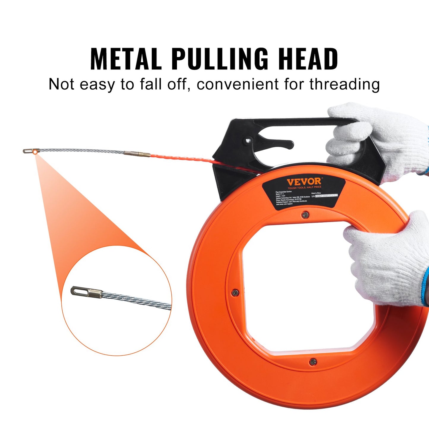 Fish Tape, 38.1m, 4.5mm, PET Wire Puller with Optimized Housing and Handle, Easy-to-Use Cable Puller Tool, Flexible Wire Fishing Tools for Walls and Electrical Conduit, Non-Conductive