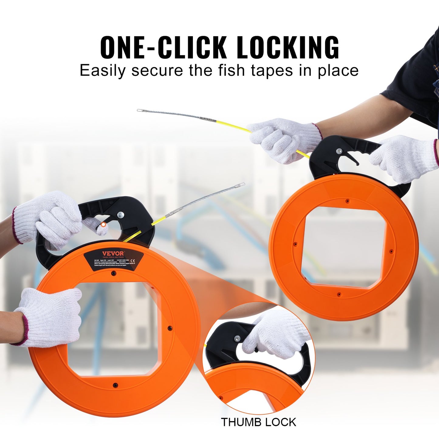 Fish Tape Wire Cable Line Puller 30.5 m-4.23 mm (100ft 1/6in) Fiberglass High Plastic Case