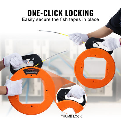 Fish Tape Wire Cable Line Puller 30.5 m-4.23 mm (100ft 1/6in) Fiberglass High Plastic Case