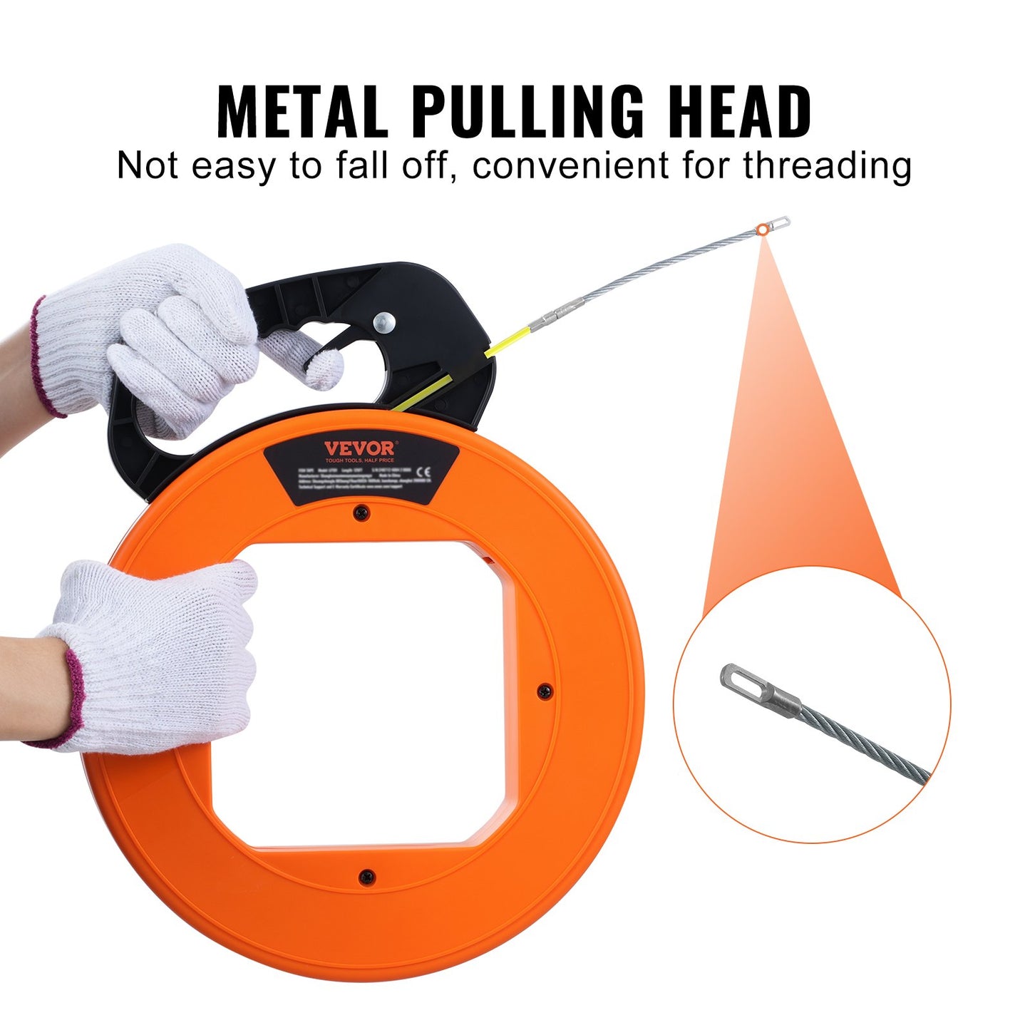 Fish Tape Wire Cable Line Puller 30.5 m-4.23 mm (100ft 1/6in) Fiberglass High Plastic Case