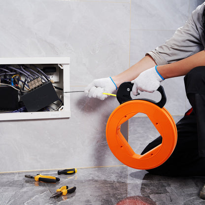 Fish Tape Wire Cable Line Puller 30.5 m-4.23 mm (100ft 1/6in) Fiberglass High Plastic Case