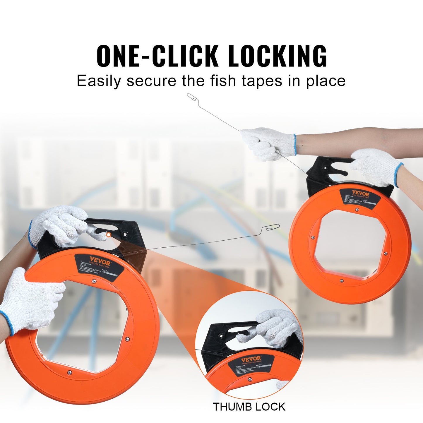 Fish Tape, 73.2m 3mm (240-foot, 1/8-inch), Steel Wire Puller with Optimized Housing and Handle, Easy-to-Use Cable Puller Tool, Flexible Wire Fishing Tools for Walls and Electrical Conduit, Non-Conductive