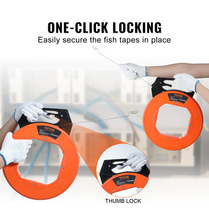 Fish Tape, 73.2m 3mm (240-foot, 1/8-inch), Steel Wire Puller with Optimized Housing and Handle, Easy-to-Use Cable Puller Tool, Flexible Wire Fishing Tools for Walls and Electrical Conduit, Non-Conductive