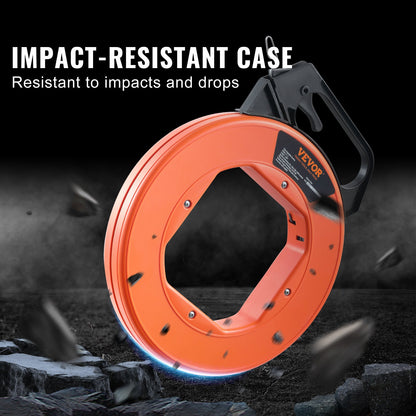 Fish Tape, 73.2m 3mm (240-foot, 1/8-inch), Steel Wire Puller with Optimized Housing and Handle, Easy-to-Use Cable Puller Tool, Flexible Wire Fishing Tools for Walls and Electrical Conduit, Non-Conductive