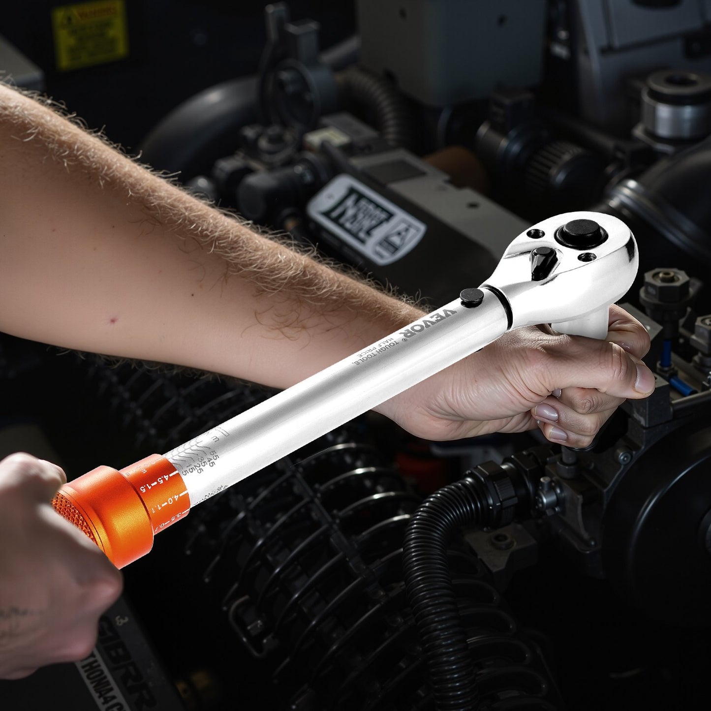 Drehmomentschlüssel-Set, 3/8"-Antrieb, 5–60 Nm / 3,7–44,3 lbf·ft, bidirektional, 72 Zähne, ±3 % hohe Präzision, mit Steckschlüsseln, Bits, Verlängerung, Zündkerzensteckschlüsseln, Adapter, Orange