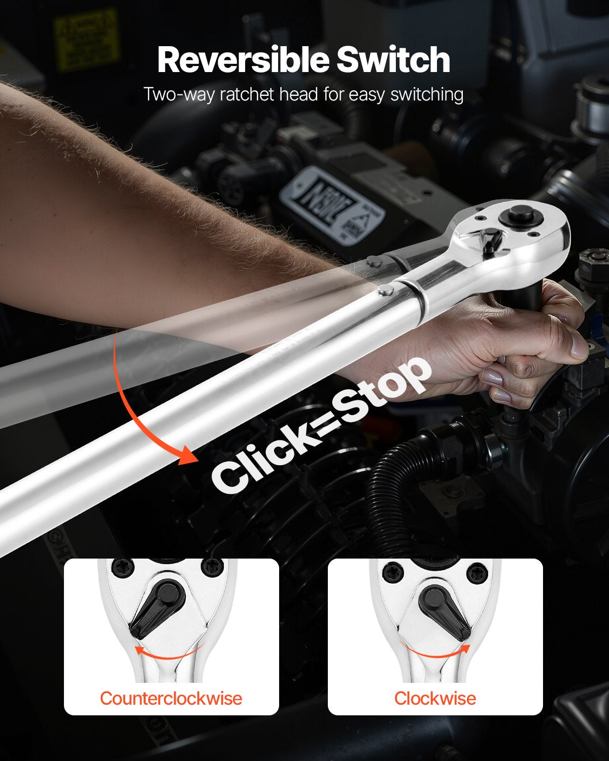 Click Torque Wrench, 3/4 Inch Drive, 100-600 lbf-ft / 136-814N.m, Dual-direction Torque Wrench Set with Dual Range Scales, 48-tooth, ±3% High Precision, Alloy Steel, for Automobile Repair