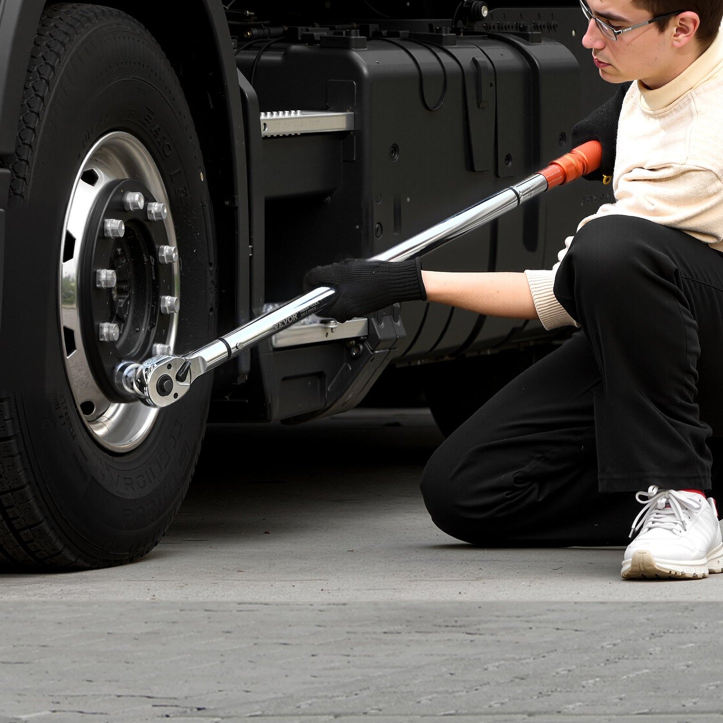 Click Torque Wrench, 3/4 Inch Drive, 100-600 lbf-ft / 136-814N.m, Dual-direction Torque Wrench Set with Dual Range Scales, 48-tooth, ±3% High Precision, Alloy Steel, for Automobile Repair