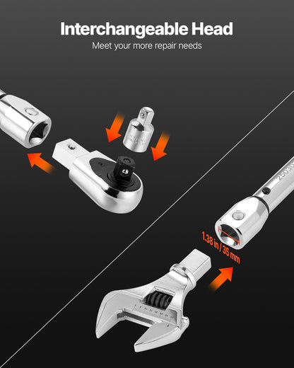 Verstellbarer Drehmomentschlüssel mit Klickfunktion, 1/2"-Antrieb, 20–160 lbf-ft/27,1–216,8 Nm, Skala mit zwei Messrichtungen und zwei Messbereichen, 72 Zähne, ±2 % Genauigkeit, mit austauschbarem Backen- und Ratschenkopfadapter