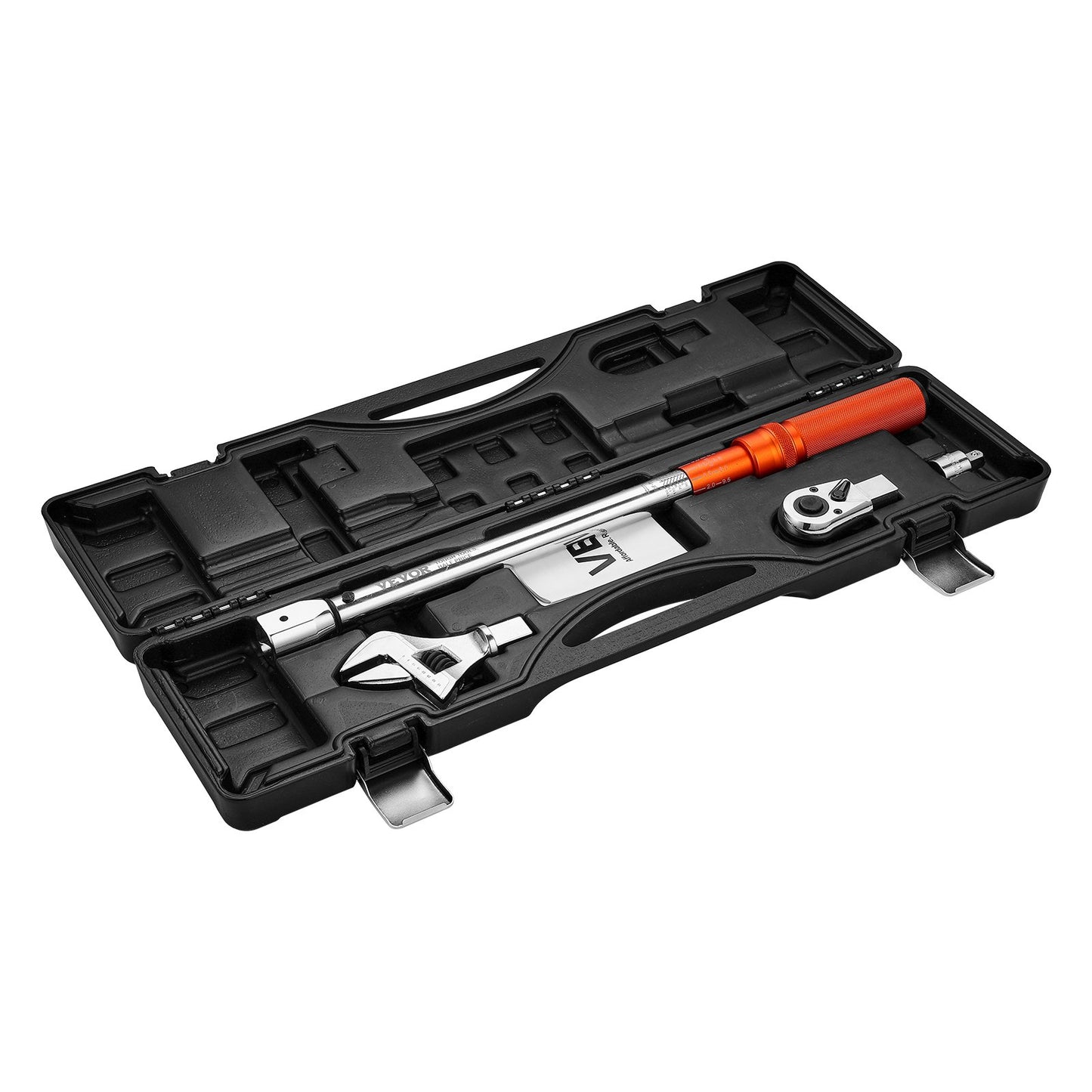 Verstellbarer Drehmomentschlüssel mit Klickfunktion, 1/2"-Antrieb, 20–160 lbf-ft/27,1–216,8 Nm, Skala mit zwei Messrichtungen und zwei Messbereichen, 72 Zähne, ±2 % Genauigkeit, mit austauschbarem Backen- und Ratschenkopfadapter