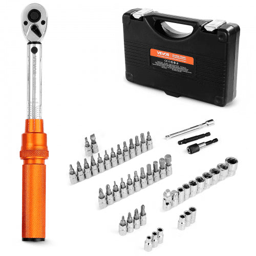 Drehmomentschlüssel-Set, 1/4"-Antrieb, 20–240 lbf-in / 2,3–27,1 Nm, bidirektionale und zweistufige Skala, 72 Zähne, ±3 % hohe Präzision, mit Bits, Steckschlüsseln, Adaptern und Verlängerung, Orange
