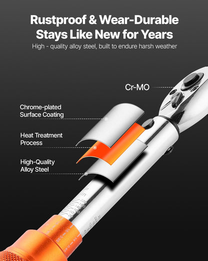 Drehmomentschlüssel-Set, 1/4"-Antrieb, 20–240 lbf-in / 2,3–27,1 Nm, bidirektionale und zweistufige Skala, 72 Zähne, ±3 % hohe Präzision, mit Bits, Steckschlüsseln, Adaptern und Verlängerung, Orange