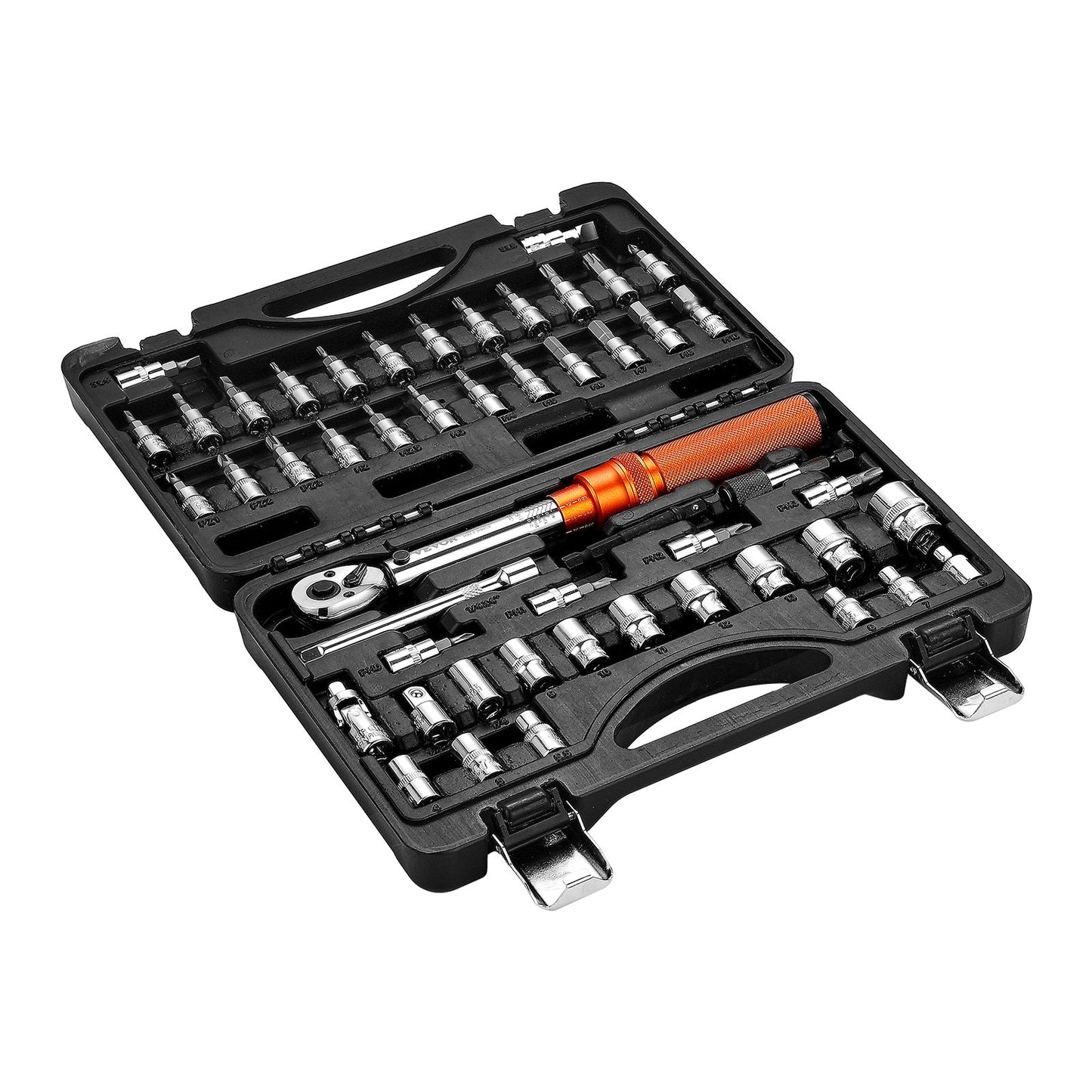 Drehmomentschlüssel-Set, 1/4"-Antrieb, 20–240 lbf-in / 2,3–27,1 Nm, bidirektionale und zweistufige Skala, 72 Zähne, ±3 % hohe Präzision, mit Bits, Steckschlüsseln, Adaptern und Verlängerung, Orange