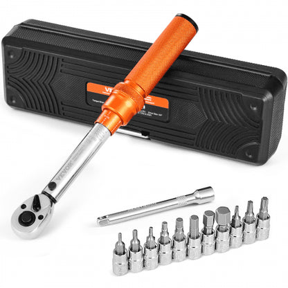 Drehmomentschlüssel-Set mit Klickmechanismus, 1/4-Zoll-Antrieb, 20–200 lbf-in/2,3–22,6 Nm, bidirektionale und zweistufige Skala, 72 Zähne, ±3 % hohe Präzision, mit Bit-Einsätzen und Verlängerung, für Fahrradreparaturen, Orange