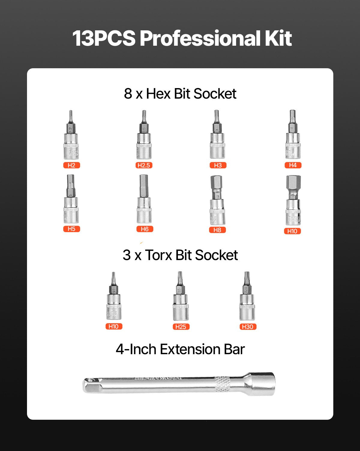 Drehmomentschlüssel-Set mit Klickmechanismus, 1/4-Zoll-Antrieb, 20–200 lbf-in/2,3–22,6 Nm, bidirektionale und zweistufige Skala, 72 Zähne, ±3 % hohe Präzision, mit Bit-Einsätzen und Verlängerung, für Fahrradreparaturen, Orange