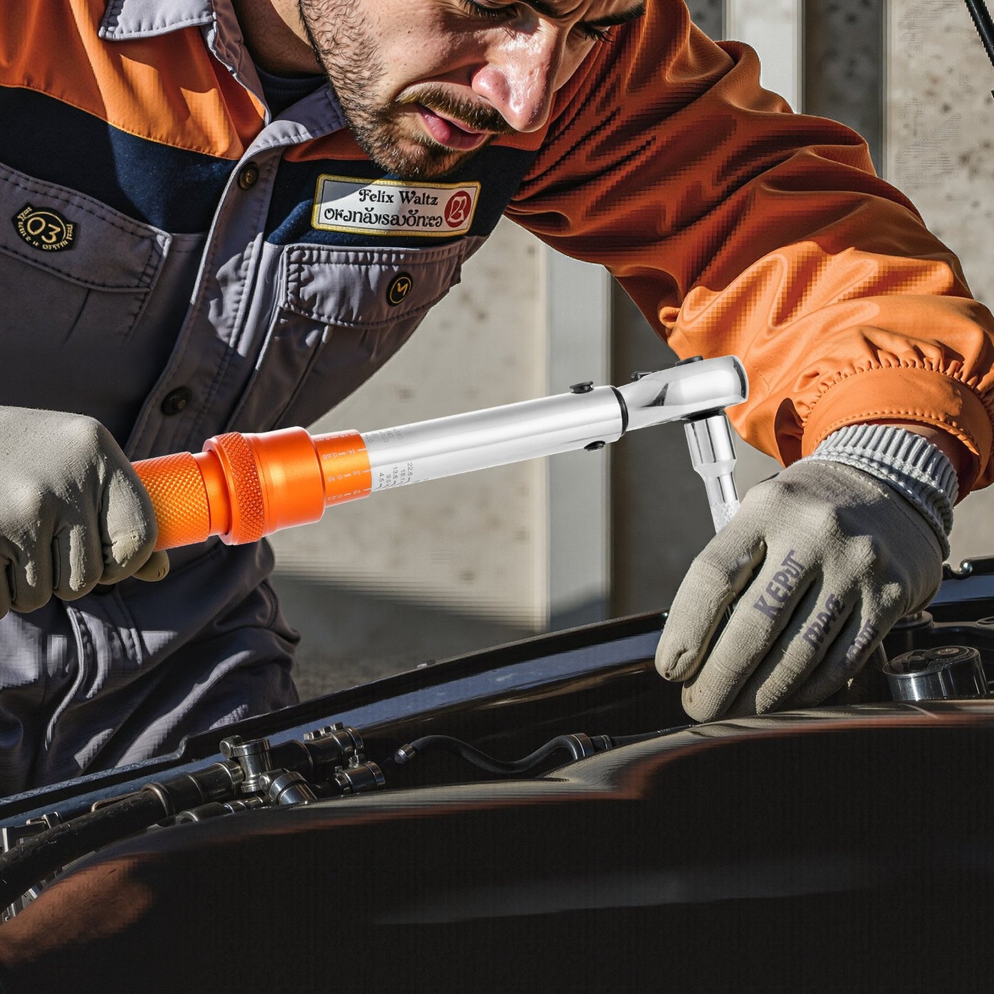 Drehmomentschlüssel-Set mit Klickmechanismus, 1/4-Zoll-Antrieb, 20–200 lbf-in/2,3–22,6 Nm, bidirektionale und zweistufige Skala, 72 Zähne, ±3 % hohe Präzision, mit Bit-Einsätzen und Verlängerung, für Fahrradreparaturen, Orange