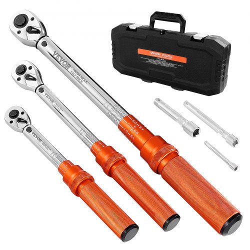 Drehmomentschlüssel-Set, 3-teilig, 1/4", 3/8", 1/2"-Antrieb, 10–170 lbf-ft, 5–45 lbf-ft, 20–240 lbf-in, bidirektionale und zweistufige Skala, 72 Zähne, ±3 % hohe Präzision, für Fahrradreparaturen