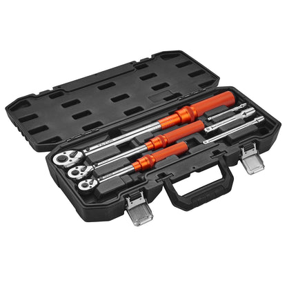 Click Torque Wrench Set, 3 Pieces, 1/4, 3/8, 1/2 Inch Drive, 10-170 lbf-ft, 5-45 lbf-ft, 20-240 lbf-in, Dual-direction and Dual Range Scales, 72-Tooth, ±3% High Precision, for Bicycle Repair