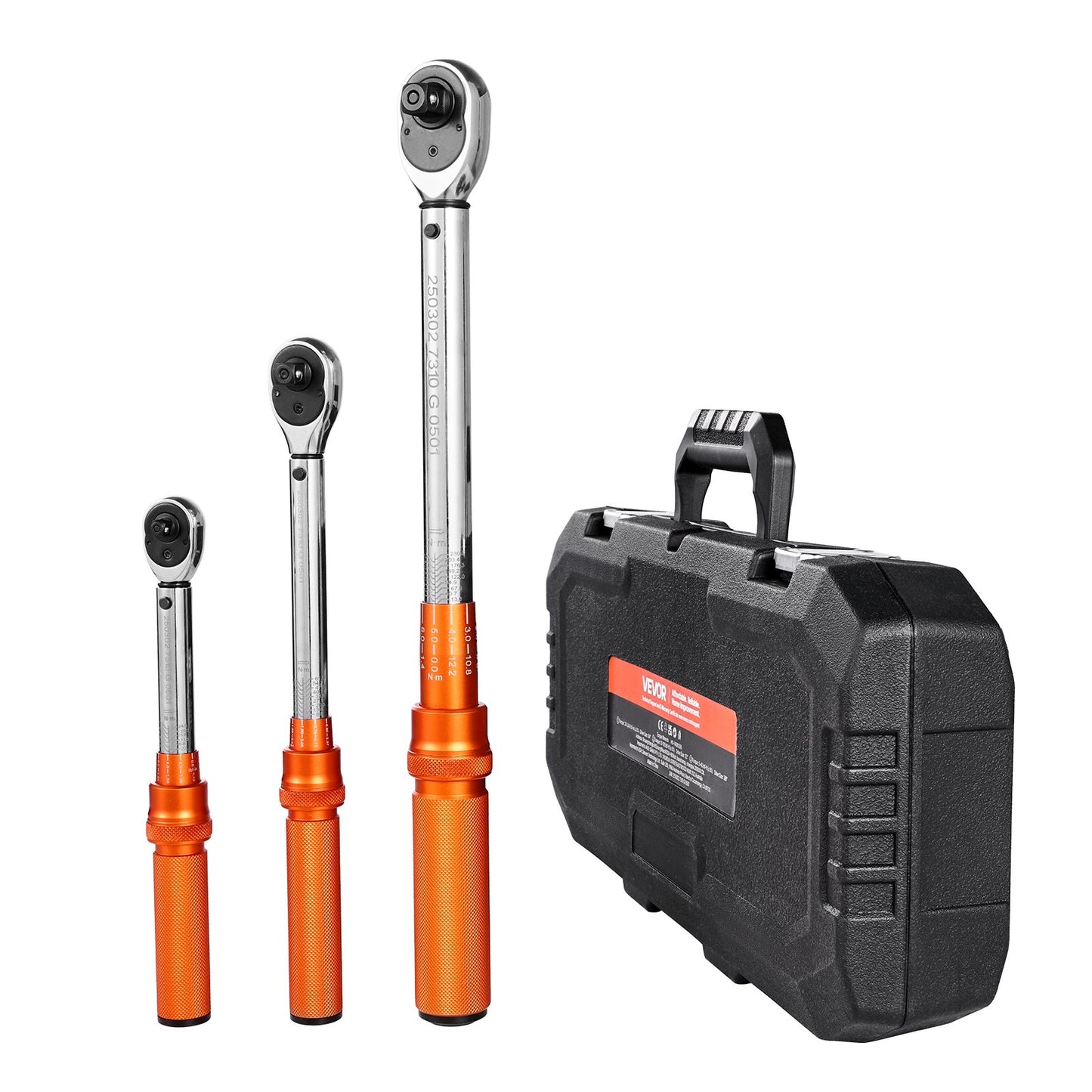 Click Torque Wrench Set, 3 Pieces, 1/4, 3/8, 1/2 Inch Drive, 10-170 lbf-ft, 5-45 lbf-ft, 20-240 lbf-in, Dual-direction and Dual Range Scales, 72-Tooth, ±3% High Precision, for Bicycle Repair