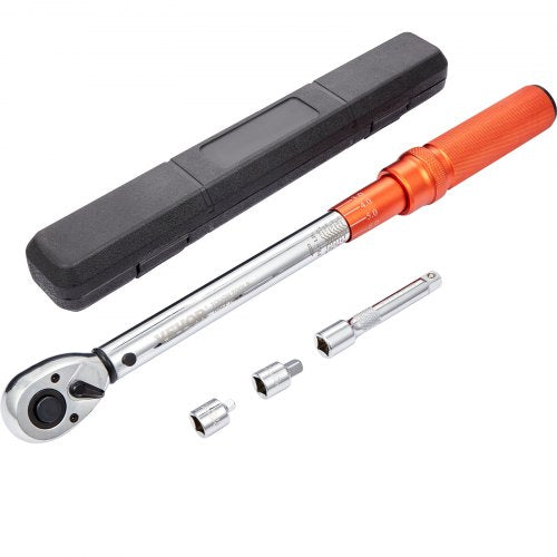 Torque Wrench, 1.3 cm Drive Click Torque Wrench 10-150ft.lb/14-204n.m, Dual-Direction Adjustable Torque Wrench Set, Mechanical Dual Range Scales Torque Wrench Kit with Adapters Extension Rod