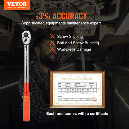 Torque Wrench, 1.3 cm Drive Click Torque Wrench 10-150ft.lb/14-204n.m, Dual-Direction Adjustable Torque Wrench Set, Mechanical Dual Range Scales Torque Wrench Kit with Adapters Extension Rod