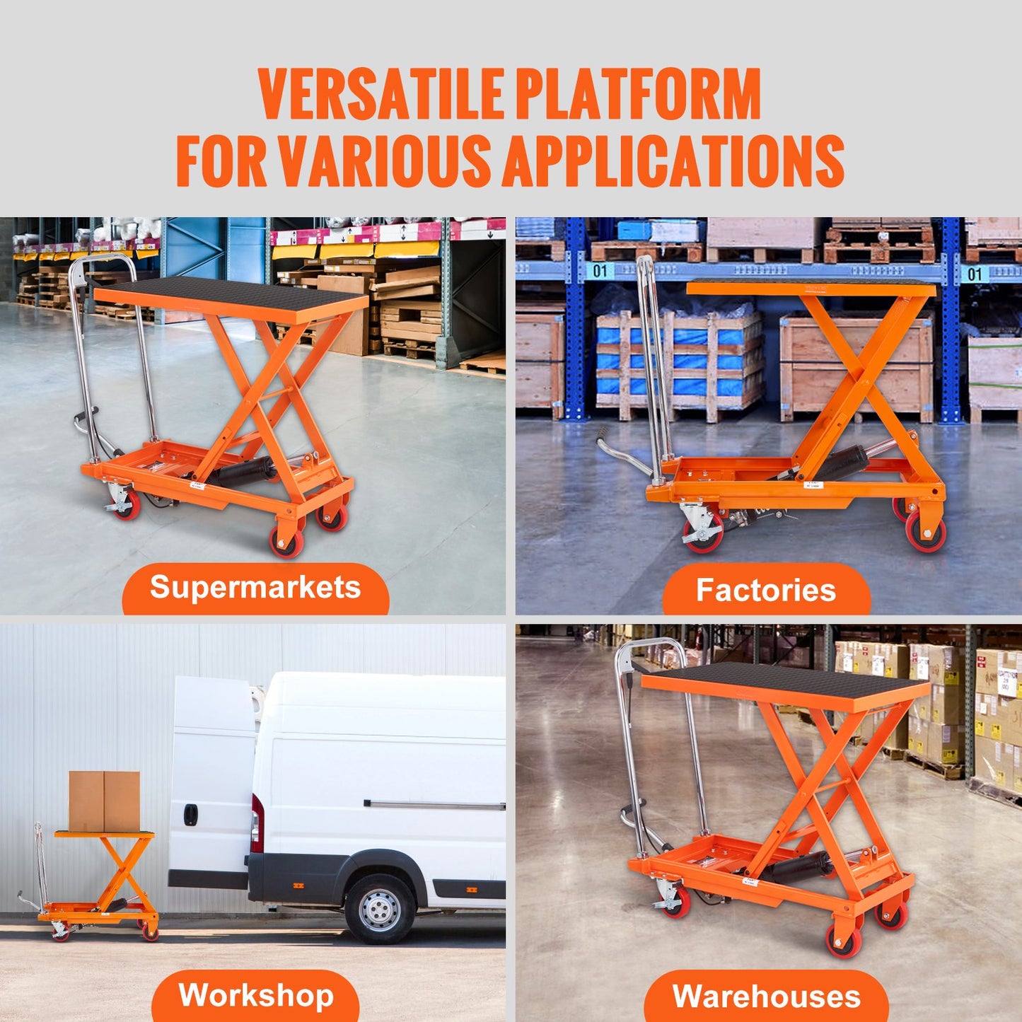 Hydraulic Lift Table Cart, 500lbs Capacity 28.5" Lifting Height, Manual Single Scissor Lift Table with 4 Wheels and Non-slip Pad, Hydraulic Scissor Cart for Material Handling, Orange