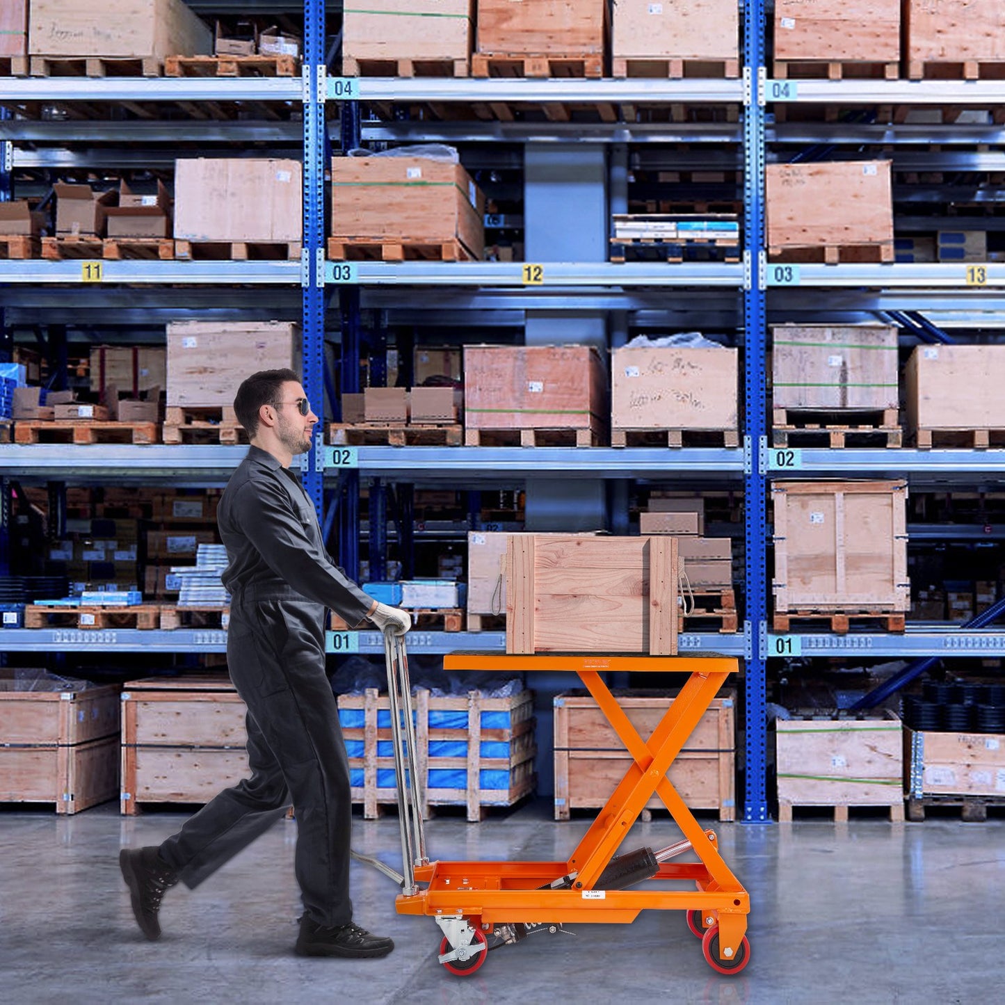 Hydraulic Lift Table Cart, 500lbs Capacity 28.5" Lifting Height, Manual Single Scissor Lift Table with 4 Wheels and Non-slip Pad, Hydraulic Scissor Cart for Material Handling, Orange