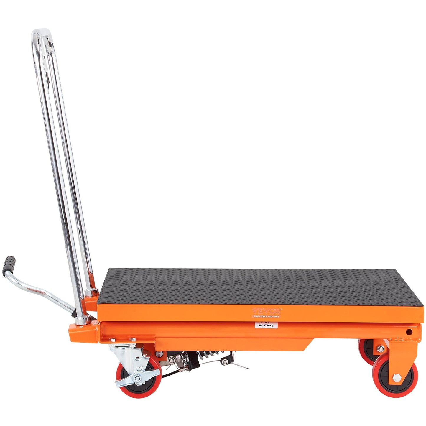 Hydraulic Lift Table Cart, 500lbs Capacity 28.5" Lifting Height, Manual Single Scissor Lift Table with 4 Wheels and Non-slip Pad, Hydraulic Scissor Cart for Material Handling, Orange