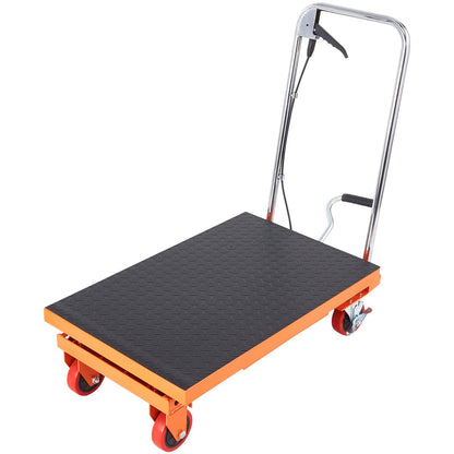 Hydraulic Lift Table Cart, 500lbs Capacity 28.5" Lifting Height, Manual Single Scissor Lift Table with 4 Wheels and Non-slip Pad, Hydraulic Scissor Cart for Material Handling, Orange