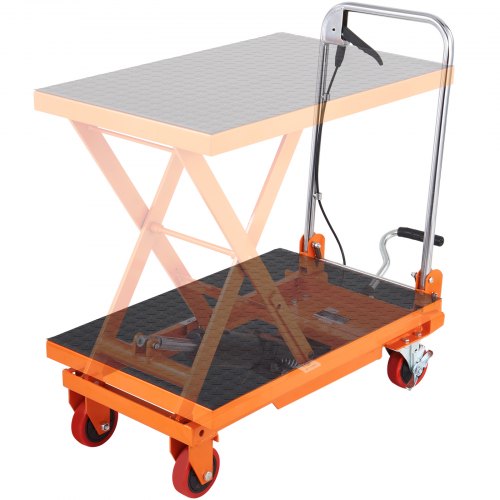 Hydraulic Lift Table Cart, 330lbs Capacity 28.5" Lifting Height, Manual Single Scissor Lift Table with 4 Wheels and Non-slip Pad, Hydraulic Scissor Cart for Material Handling and Transportation