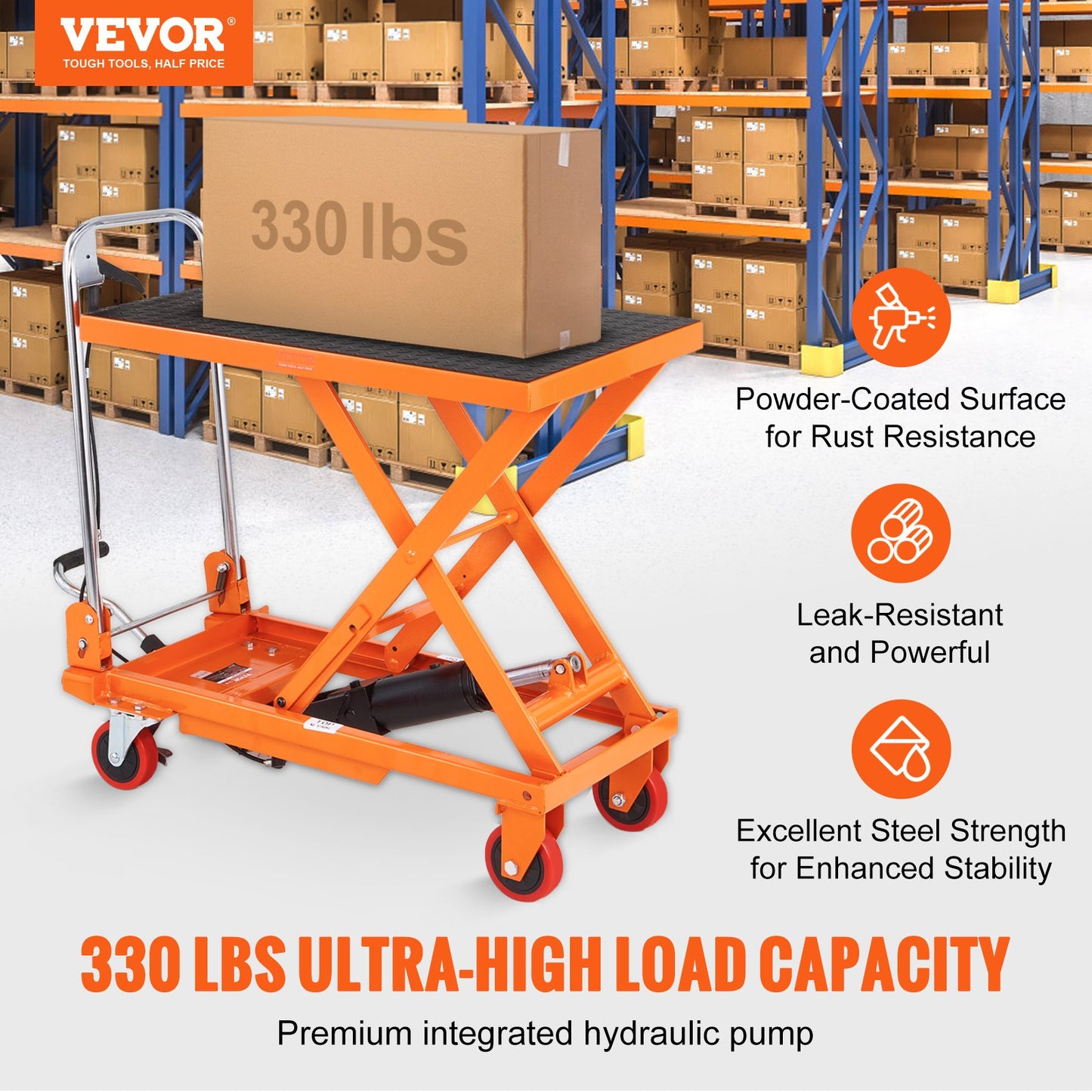 Hydraulic Lift Table Cart, 330lbs Capacity 28.5" Lifting Height, Manual Single Scissor Lift Table with 4 Wheels and Non-slip Pad, Hydraulic Scissor Cart for Material Handling and Transportation