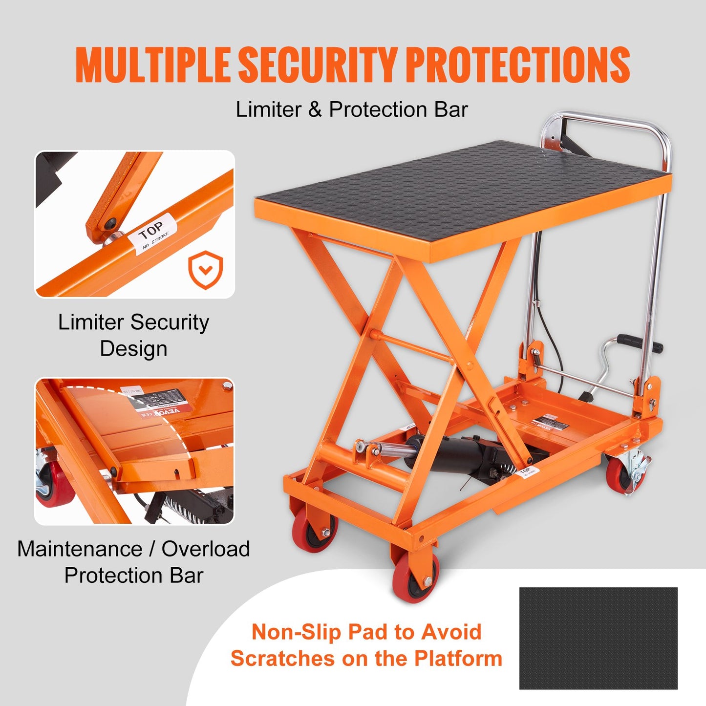 Hydraulic Lift Table Cart, 330lbs Capacity 28.5" Lifting Height, Manual Single Scissor Lift Table with 4 Wheels and Non-slip Pad, Hydraulic Scissor Cart for Material Handling and Transportation