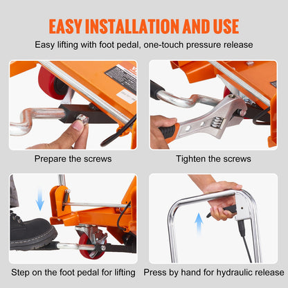 Hydraulic Lift Table Cart, 330lbs Capacity 28.5" Lifting Height, Manual Single Scissor Lift Table with 4 Wheels and Non-slip Pad, Hydraulic Scissor Cart for Material Handling and Transportation